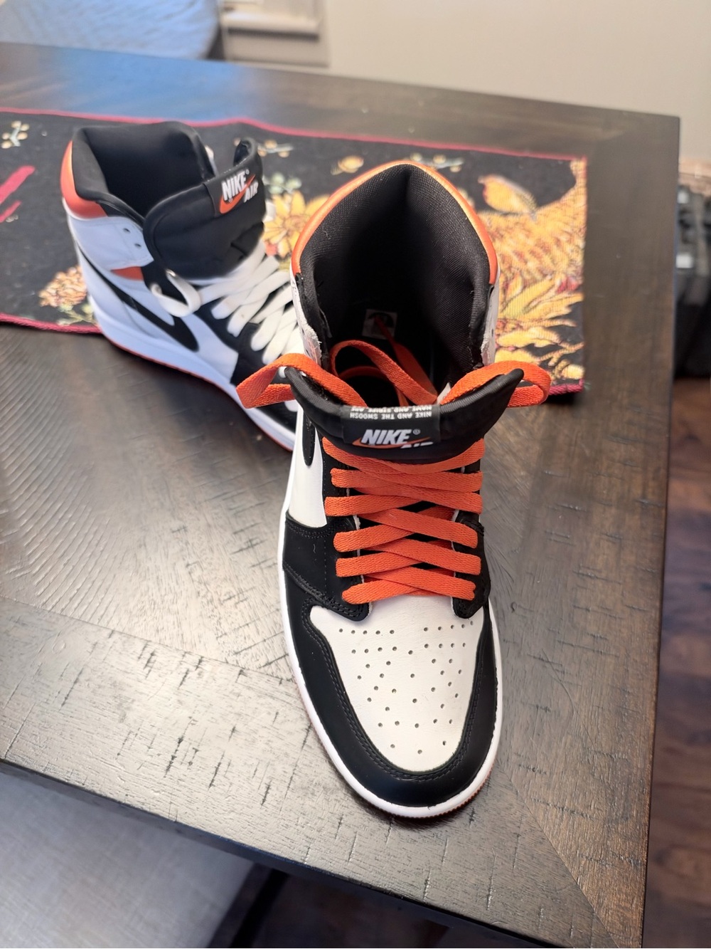 Nike Men’s High-Top Sneakers - Black, White & Orange Accents
